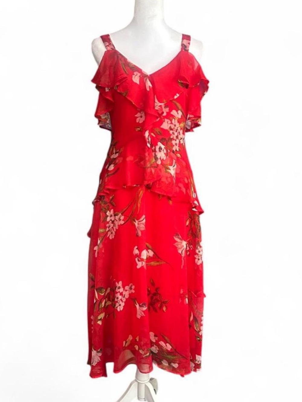 Neiman Marcus ruffle romantic dress floral midi